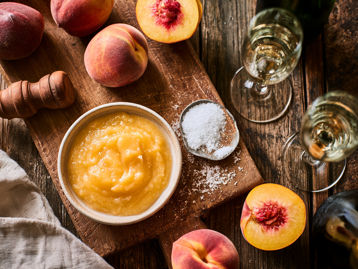 Low-Carb Bellini ingredients flat lay