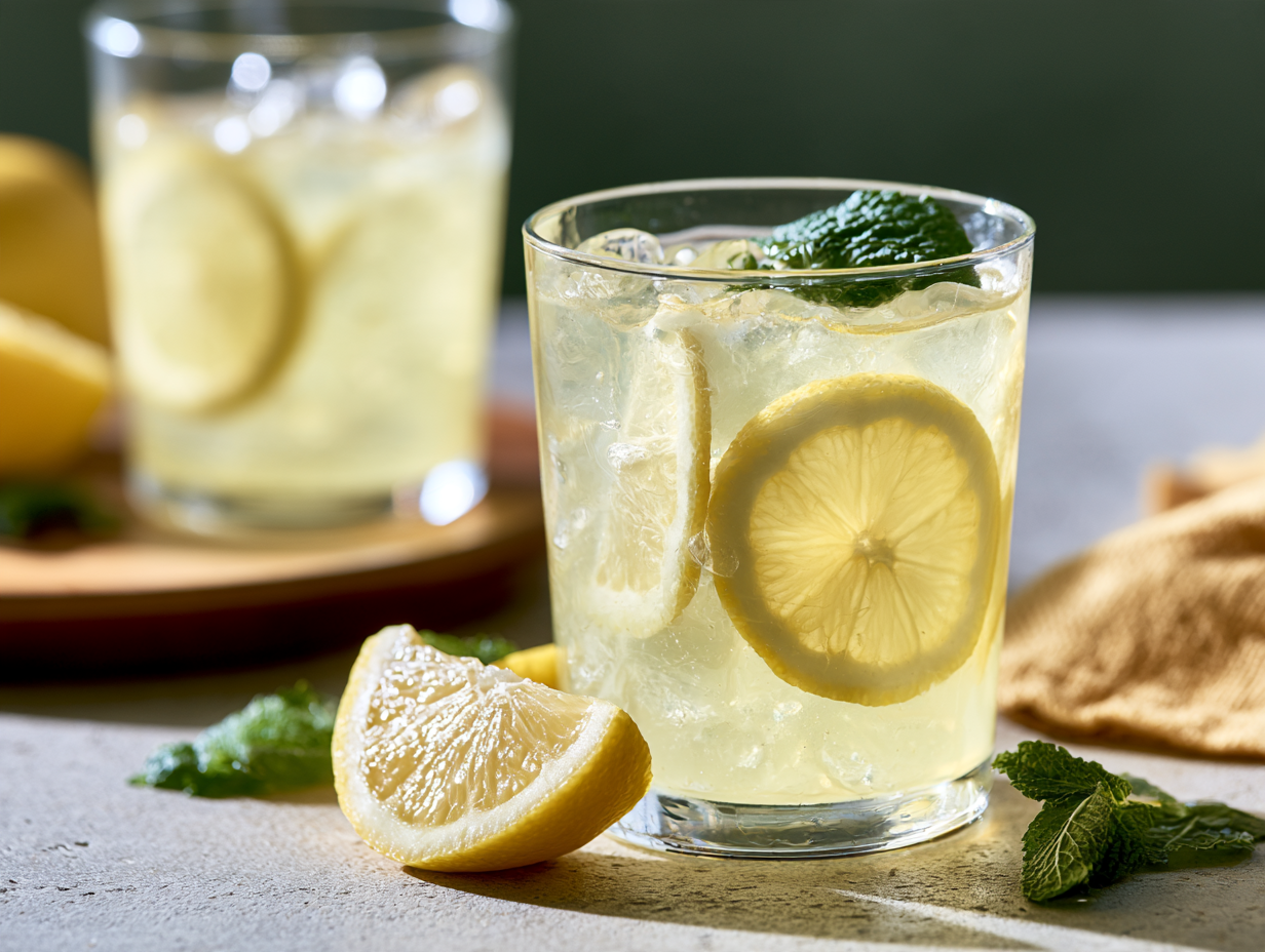 Low-Carb Italian Lemonade garnished with lemon slices