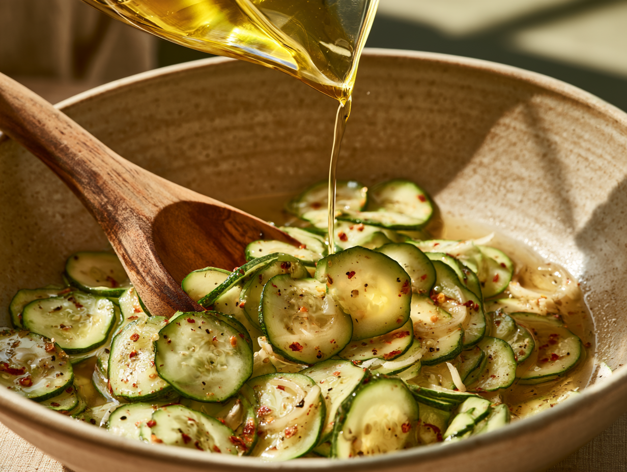 Marinated Zucchini Salad being tossed