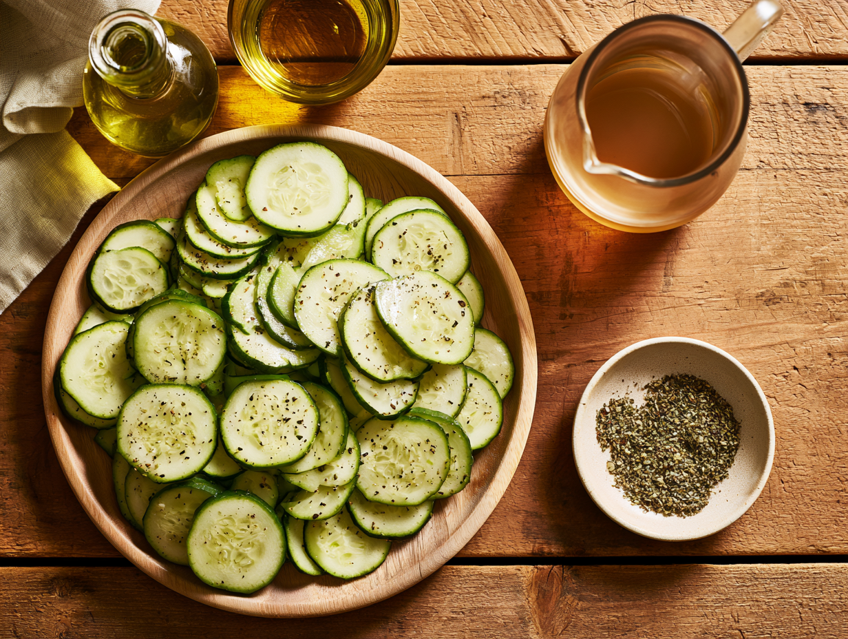 Marinated Zucchini Salad ingredients flat lay