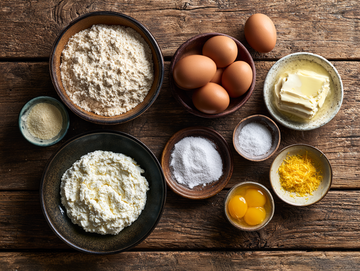 Ricotta Cheesecake ingredients flat lay