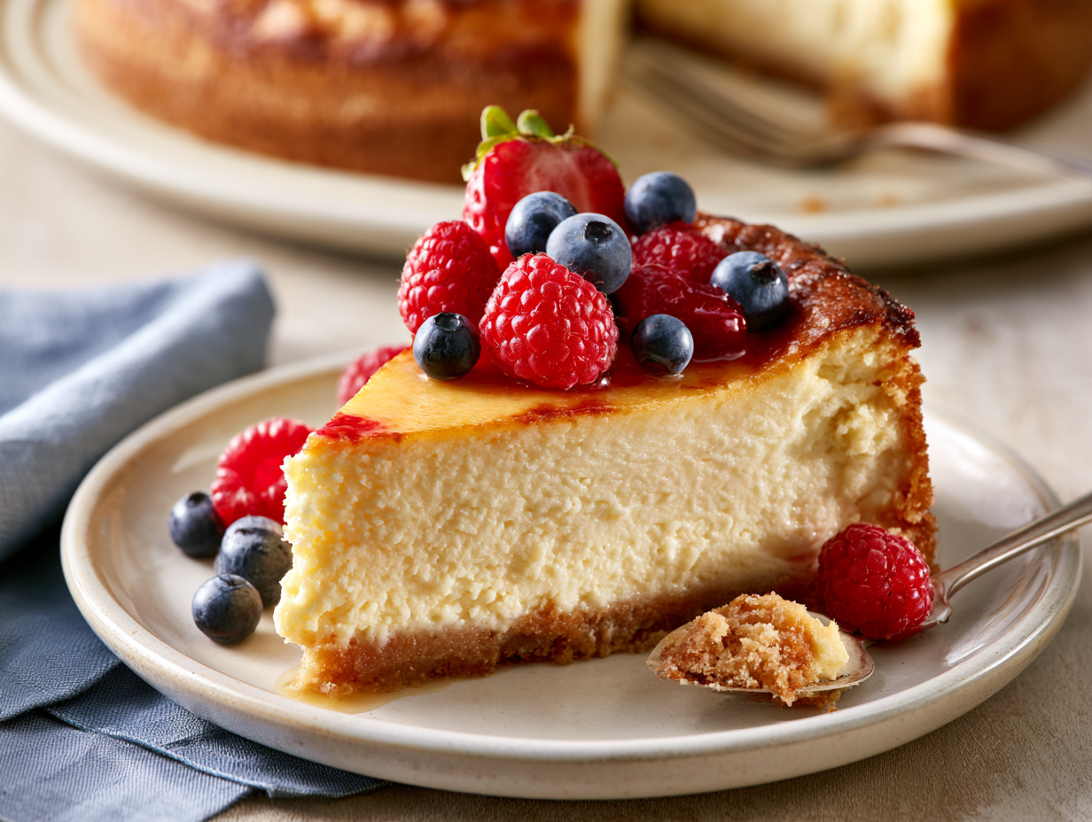 Ricotta Cheesecake slice topped with berries