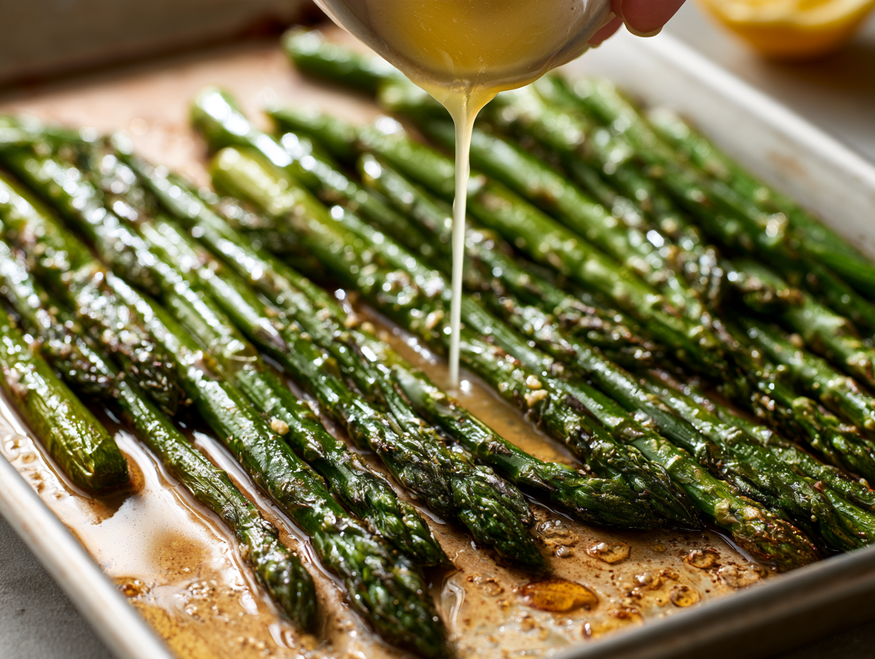 Roasted Asparagus with Lemon being drizzled