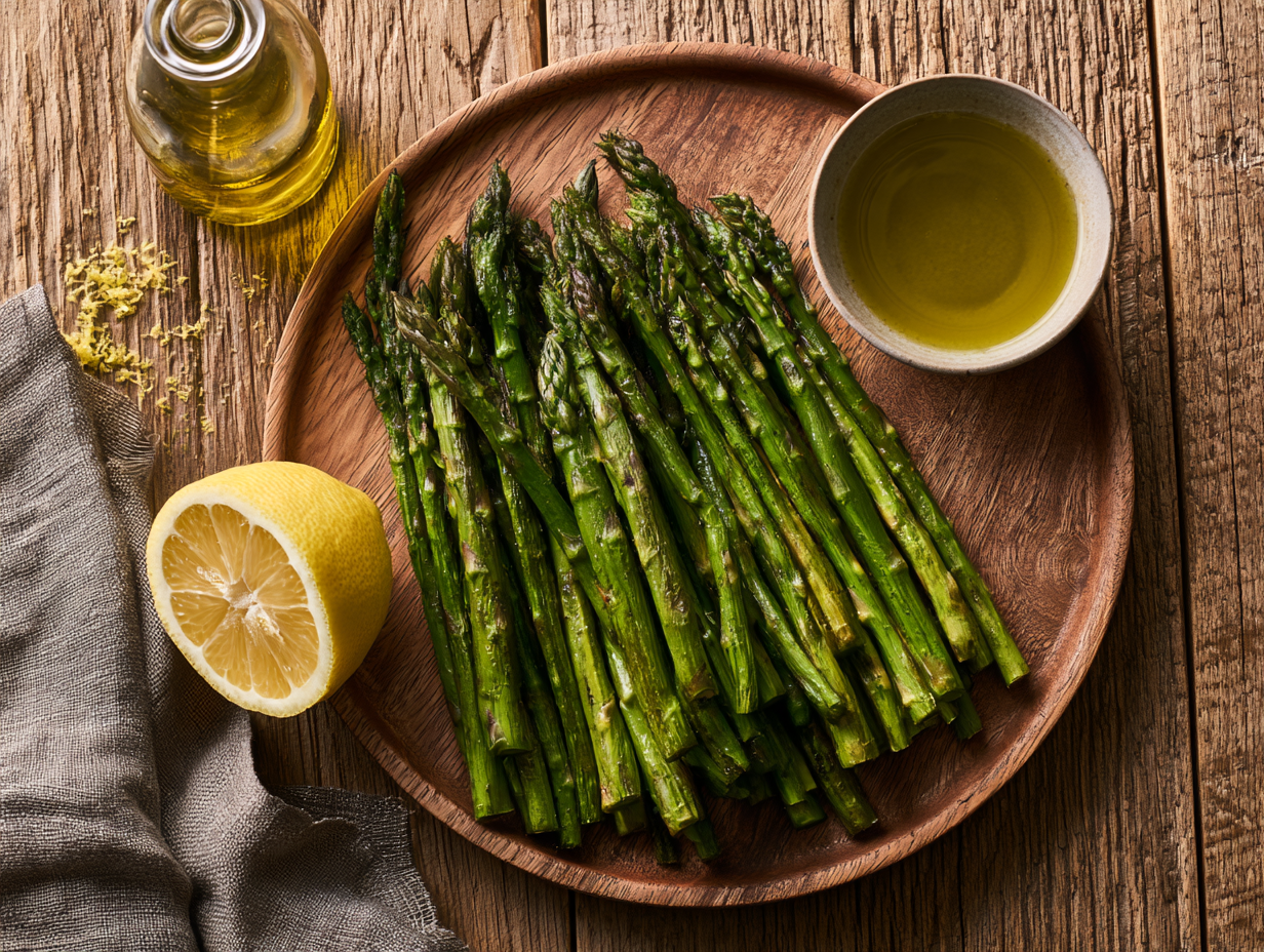 Roasted Asparagus with Lemon ingredients flat lay