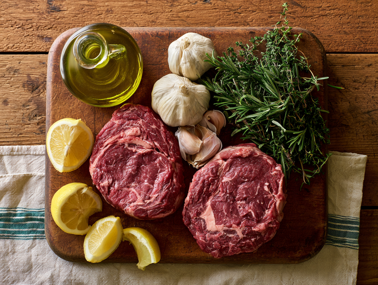 Tuscan Grilled Steak ingredients flat lay