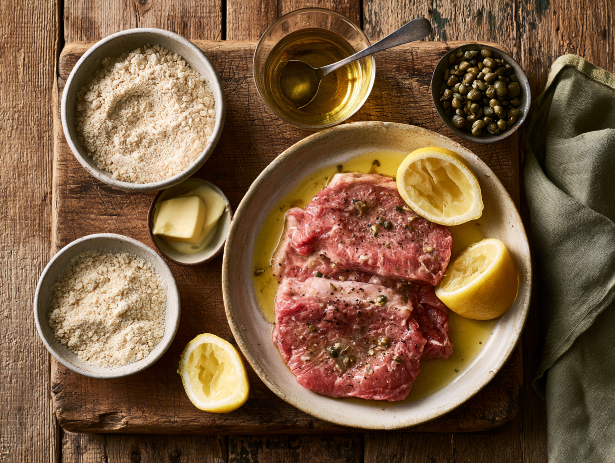 Veal Piccata ingredients flat lay