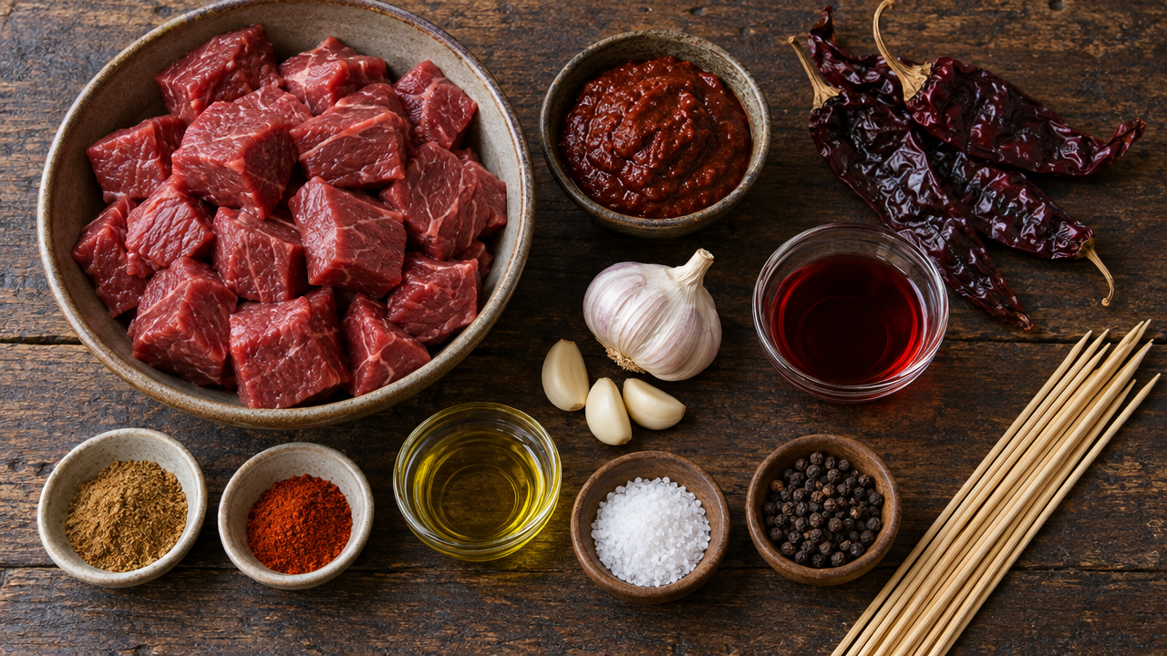 Anticucho beef skewer ingredients