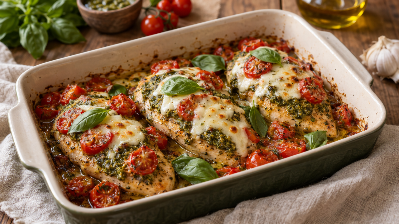 Baked chicken pesto with mozzarella