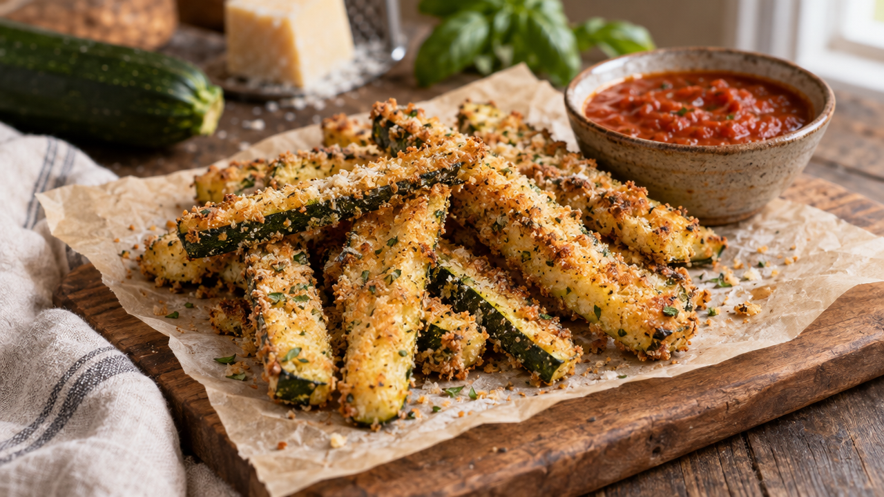 Baked zucchini fries with parmesan crust