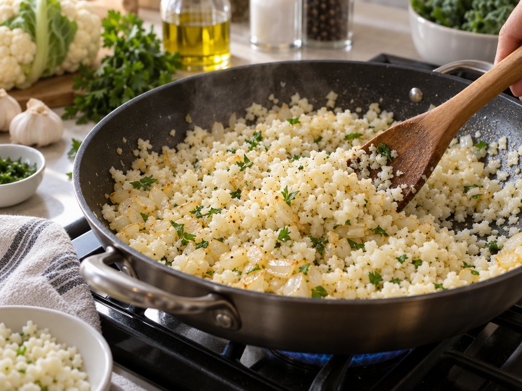 Cooking Brazilian Arroz Branco in the kitchen