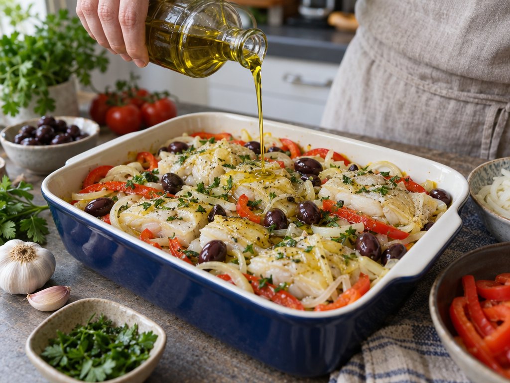 Cooking Brazilian Bacalhoada in the kitchen