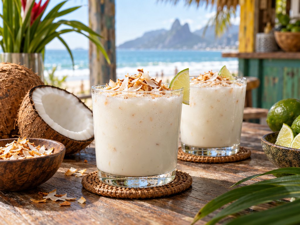 Brazilian Batida de Coco, plated and ready to serve