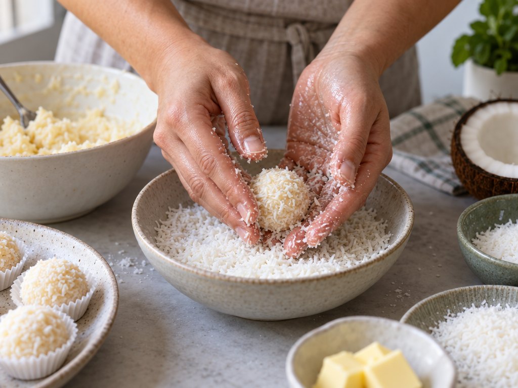 Cooking Brazilian Beijinho in the kitchen