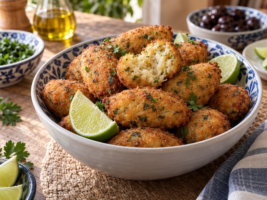Brazilian Bolinho de Bacalhau, plated and ready to serve