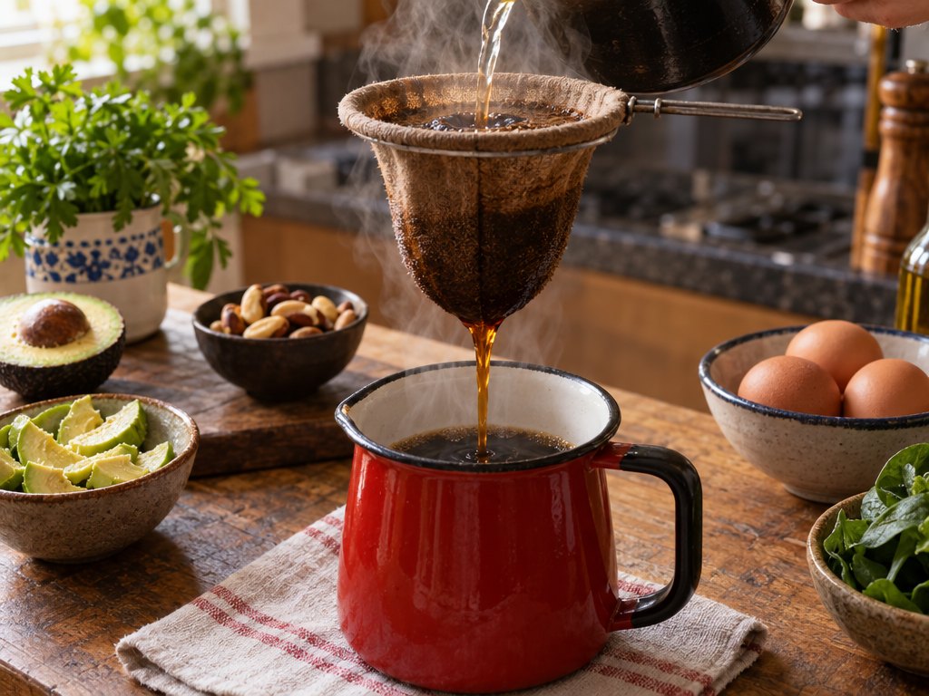 Cooking Brazilian Cafezinho in the kitchen