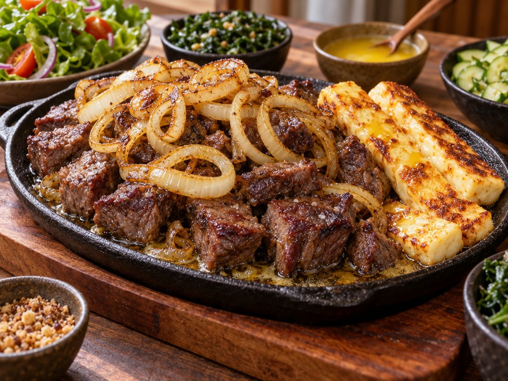 Brazilian Carne de Sol com Manteiga de Garrafa, plated and ready to serve