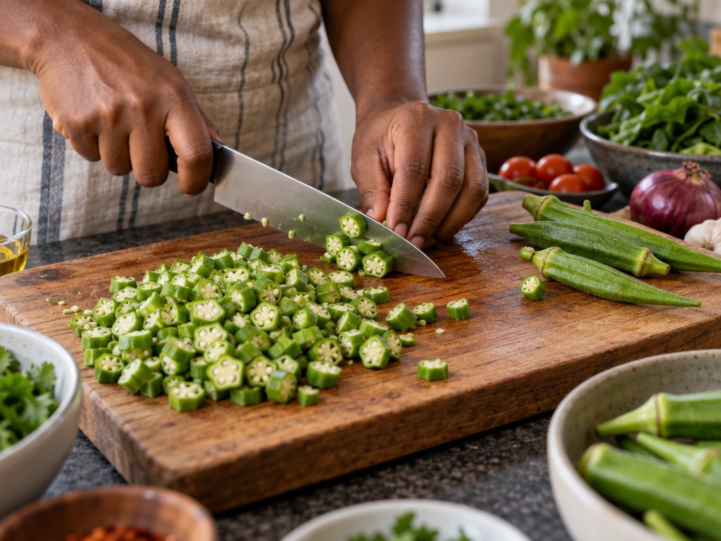 Cooking Brazilian Caruru in the kitchen