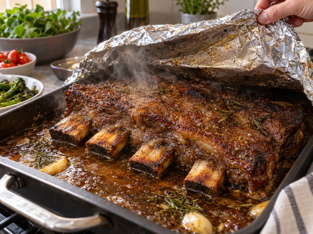 Cooking Brazilian Costela Assada in the kitchen
