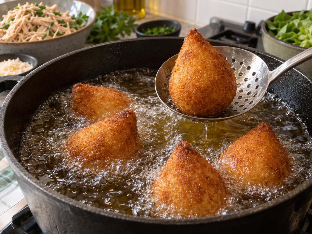 Cooking Brazilian Coxinha in the kitchen