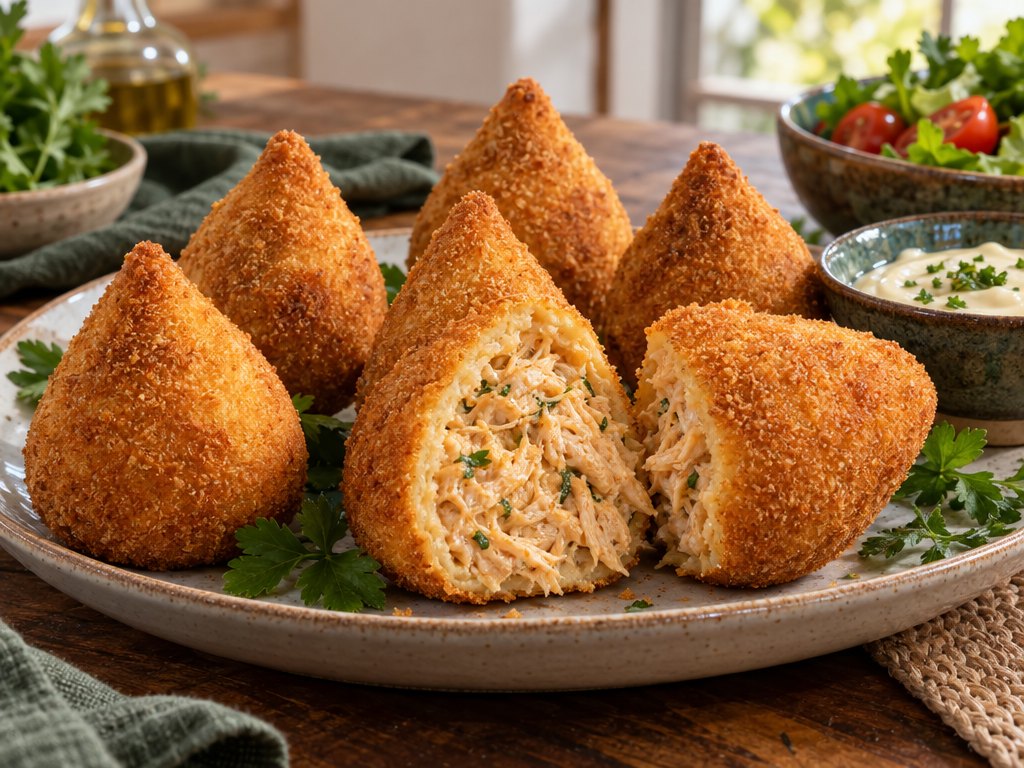 Brazilian Coxinha, plated and ready to serve