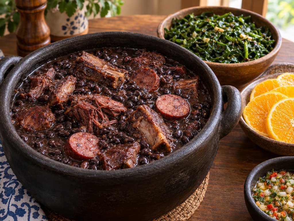 Brazilian Feijoada, plated and ready to serve