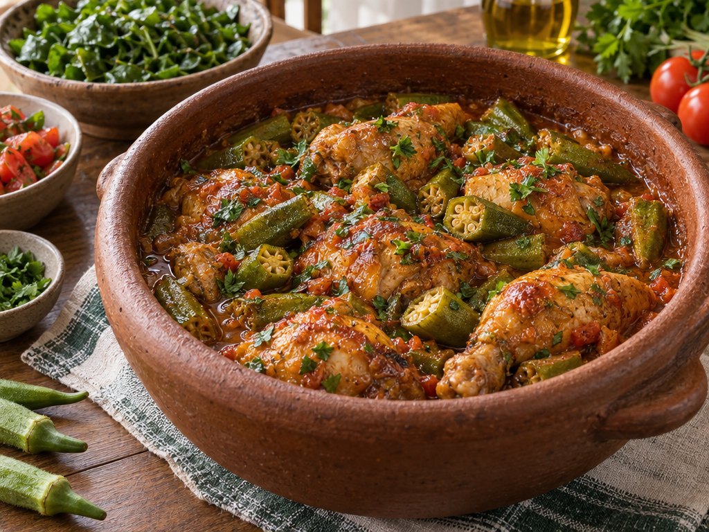 Brazilian Frango com Quiabo, plated and ready to serve