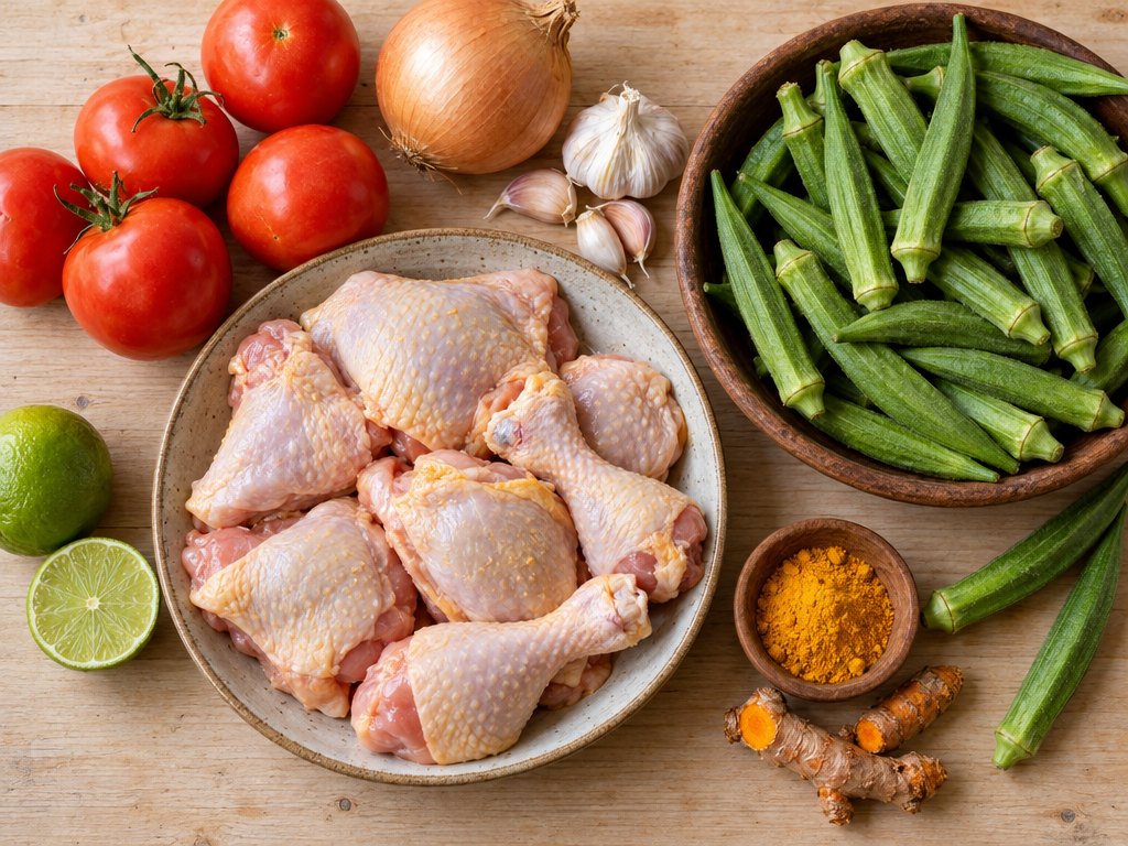 Ingredients for Brazilian Frango com Quiabo