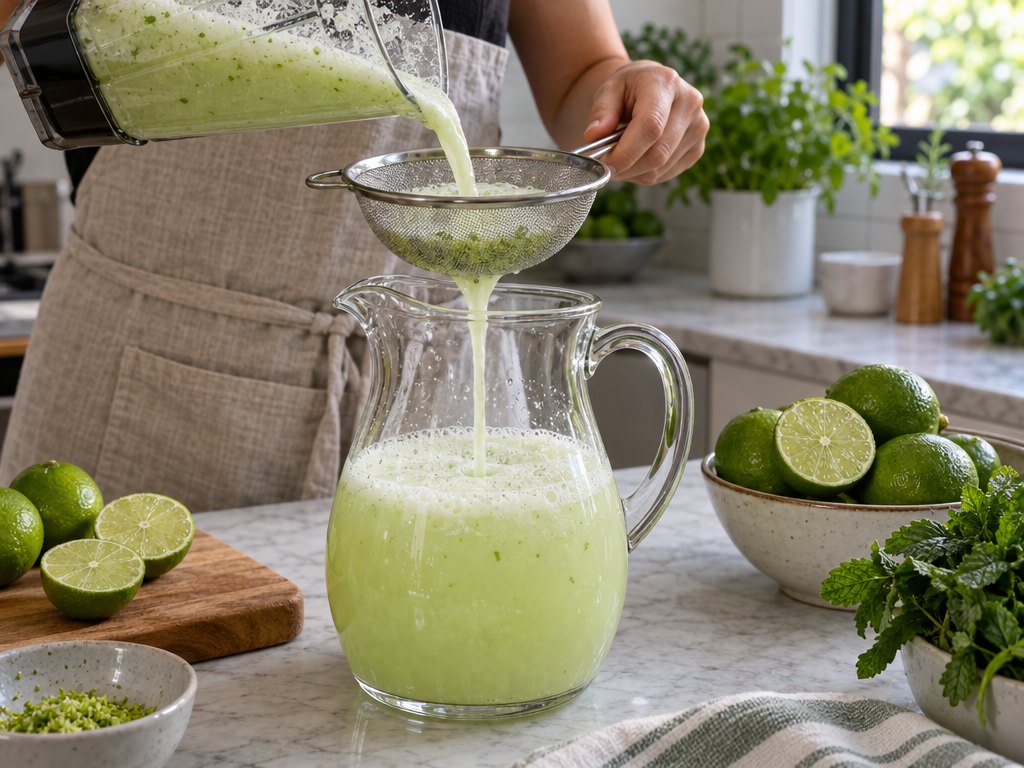 Cooking Brazilian Limonada Suíça in the kitchen