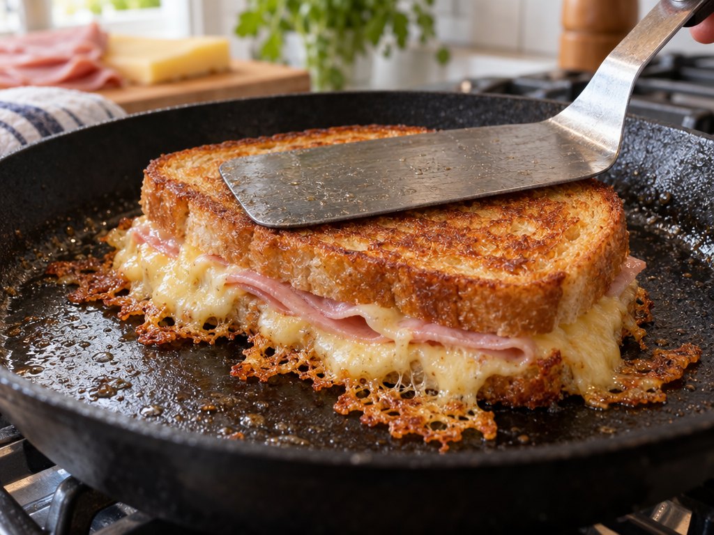 Cooking Brazilian Misto Quente in the kitchen