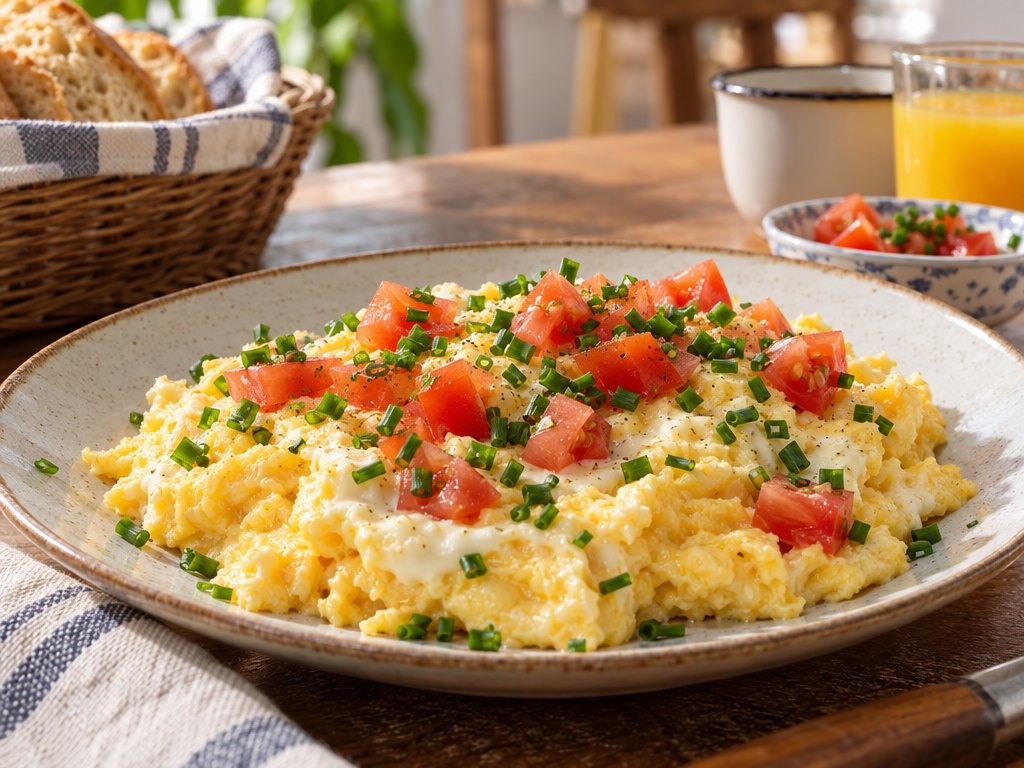 Brazilian Ovos Mexidos com Requeijão, plated and ready to serve