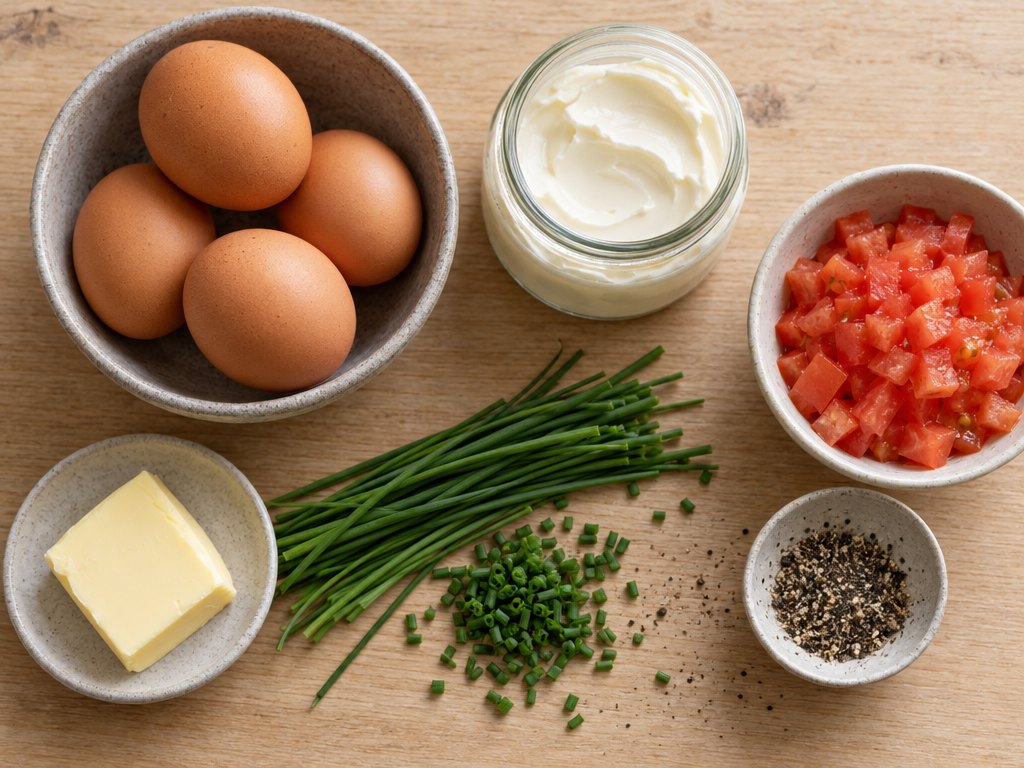 Ingredients for Brazilian Ovos Mexidos com Requeijão