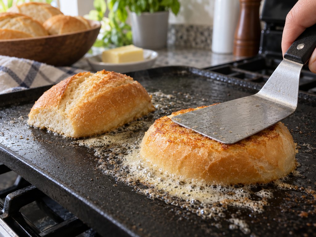 Cooking Brazilian Pão na Chapa in the kitchen