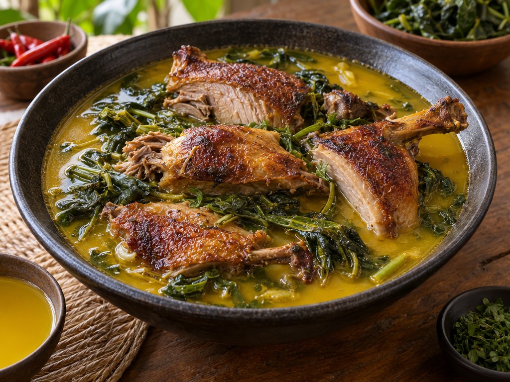 Brazilian Pato no Tucupi, plated and ready to serve
