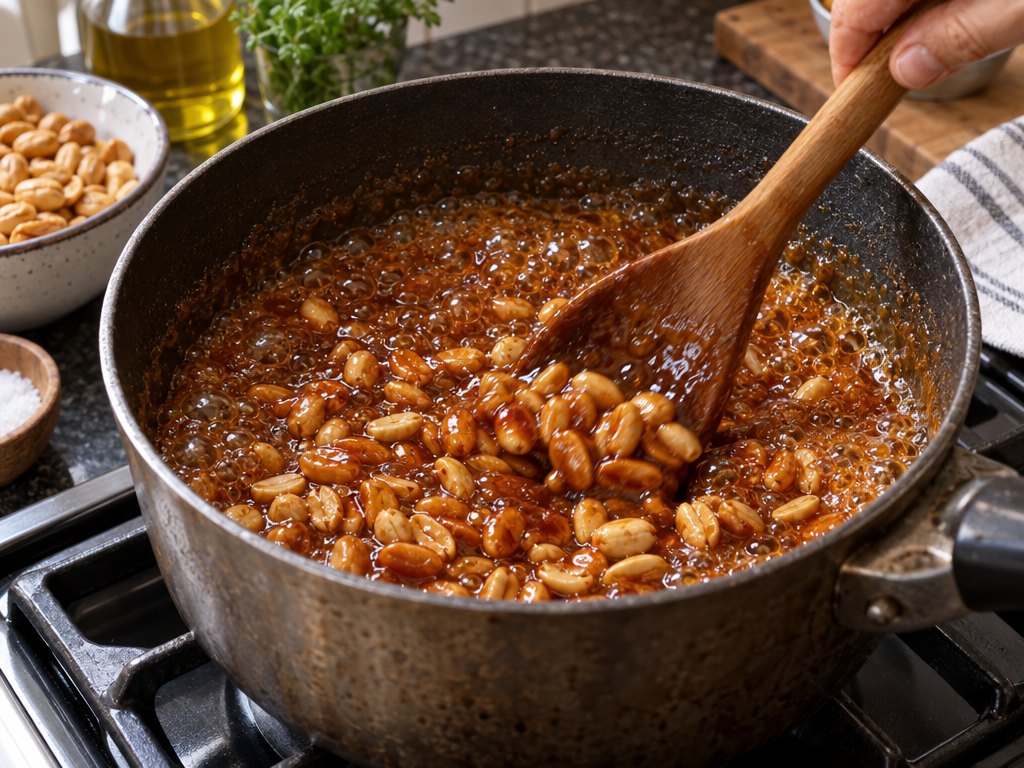 Cooking Brazilian Pé de Moleque in the kitchen
