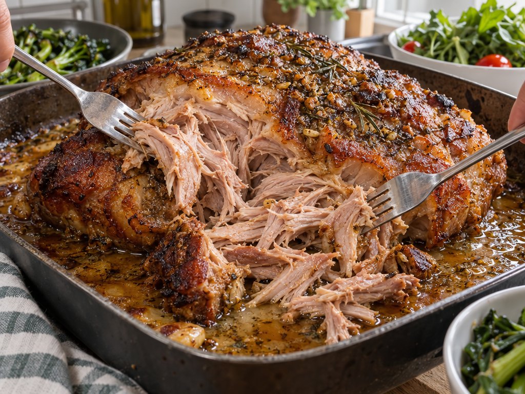 Cooking Brazilian Pernil Assado in the kitchen