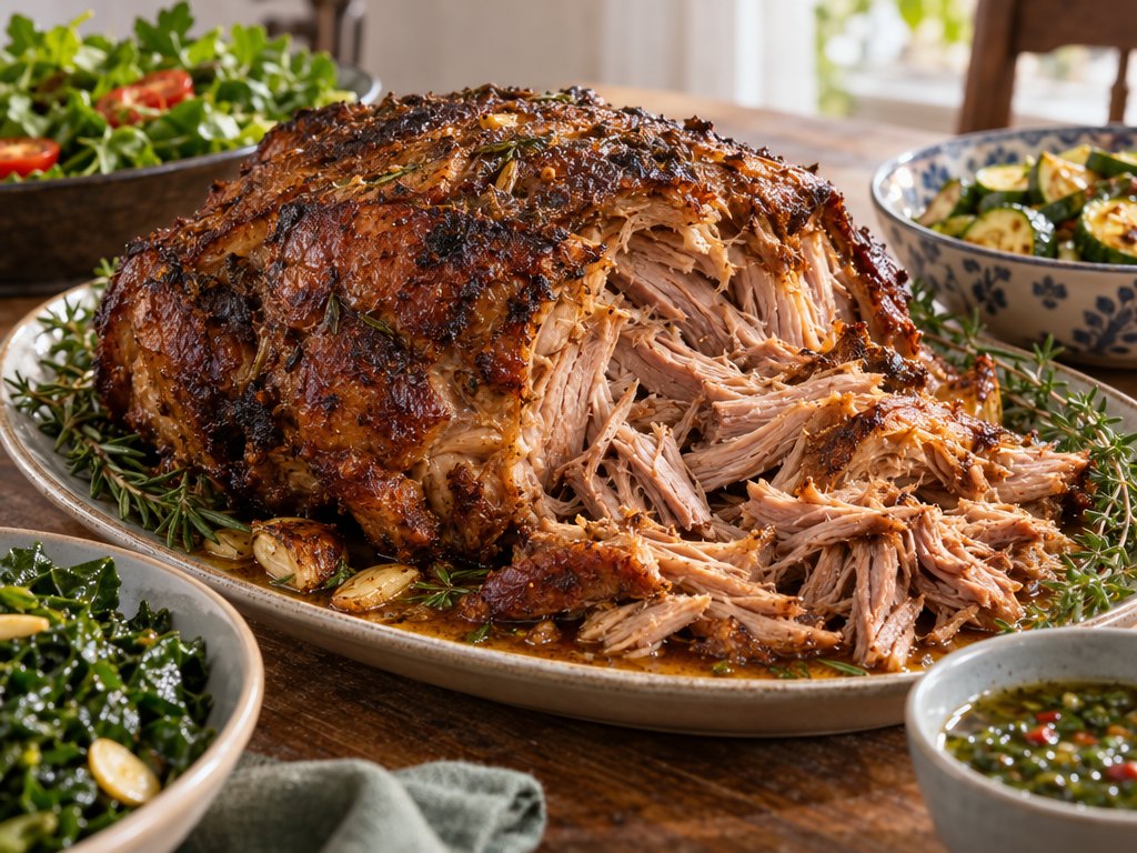 Brazilian Pernil Assado, plated and ready to serve