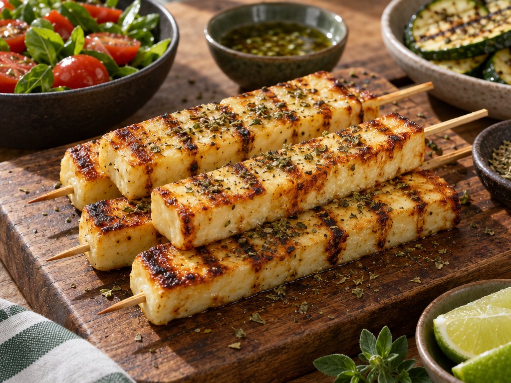 Brazilian Queijo Coalho na Brasa, plated and ready to serve