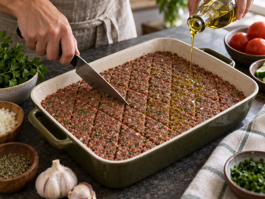 Cooking Brazilian Quibe Assado in the kitchen