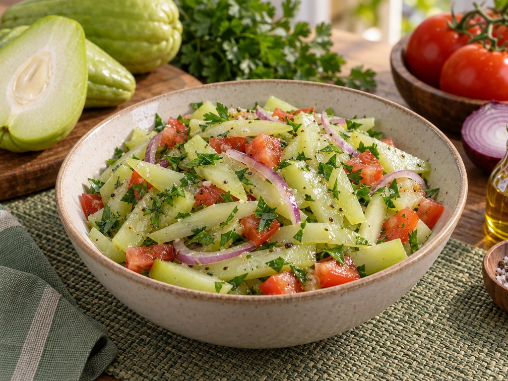 Brazilian Salada de Chuchu, plated and ready to serve