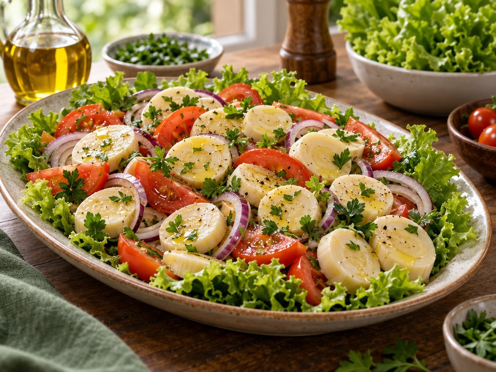 Brazilian Salada de Palmito, plated and ready to serve