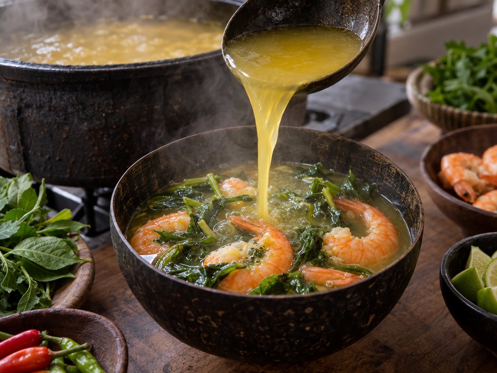 Cooking Brazilian Tacacá in the kitchen