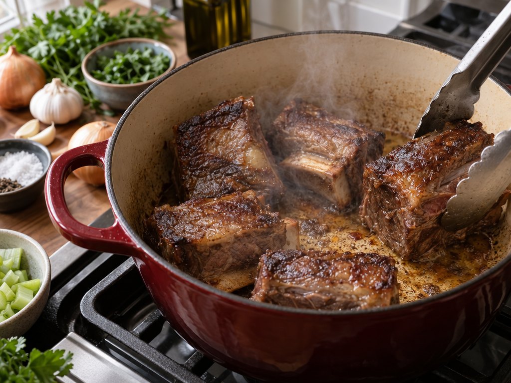 Cooking Brazilian Vaca Atolada in the kitchen