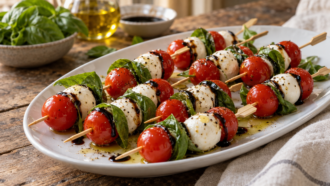 Caprese skewers with balsamic glaze