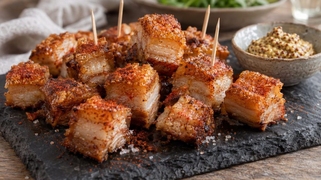 Keto Irish Pork Belly Bites, plated and ready to serve