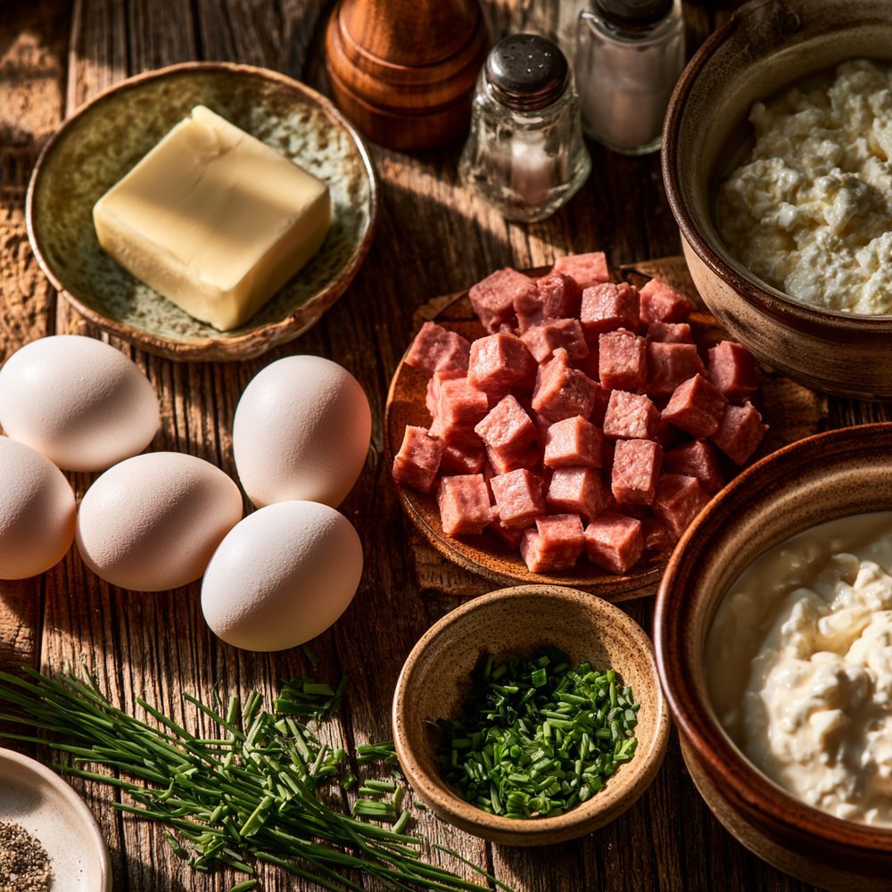 Ingredients for Polish Jajecznica, Scrambled Eggs with Kielbasa