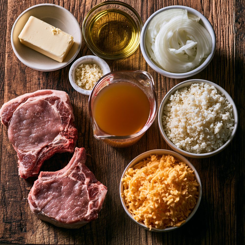 Ingredients for Smothered Pork Chops and Keto Grits