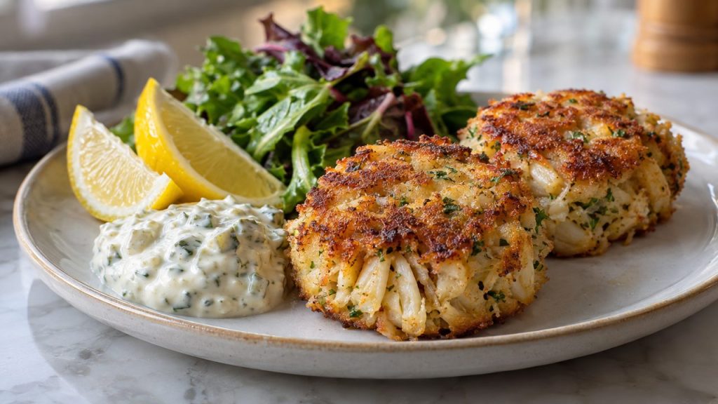 Keto Irish Crab Cakes, plated and ready to serve