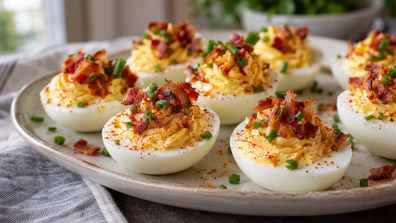 Keto Irish Deviled Eggs, plated and ready to serve