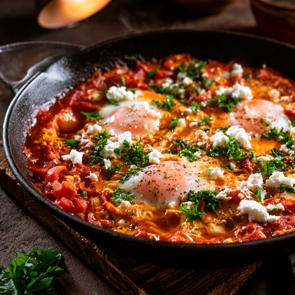 Shakshuka, plated and ready to serve