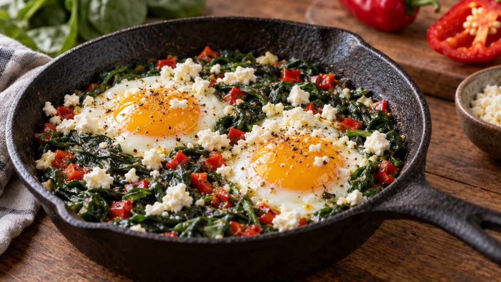 Spinach Rocoto Eggs, plated and ready to serve